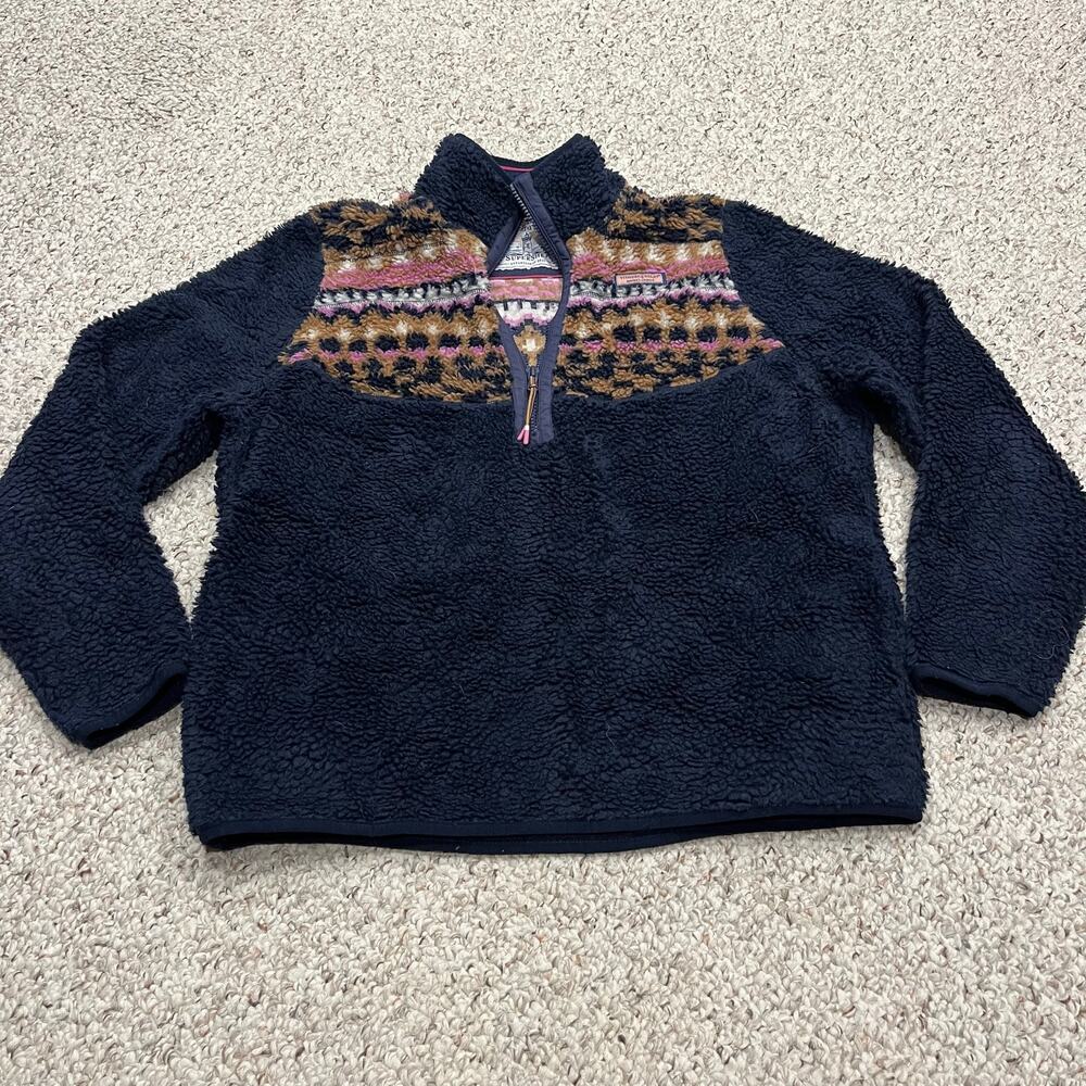 Vineyard Vines Fair Isle Sherpa Quarter Zip Fleece L Preppy Cozy Classic Casual
